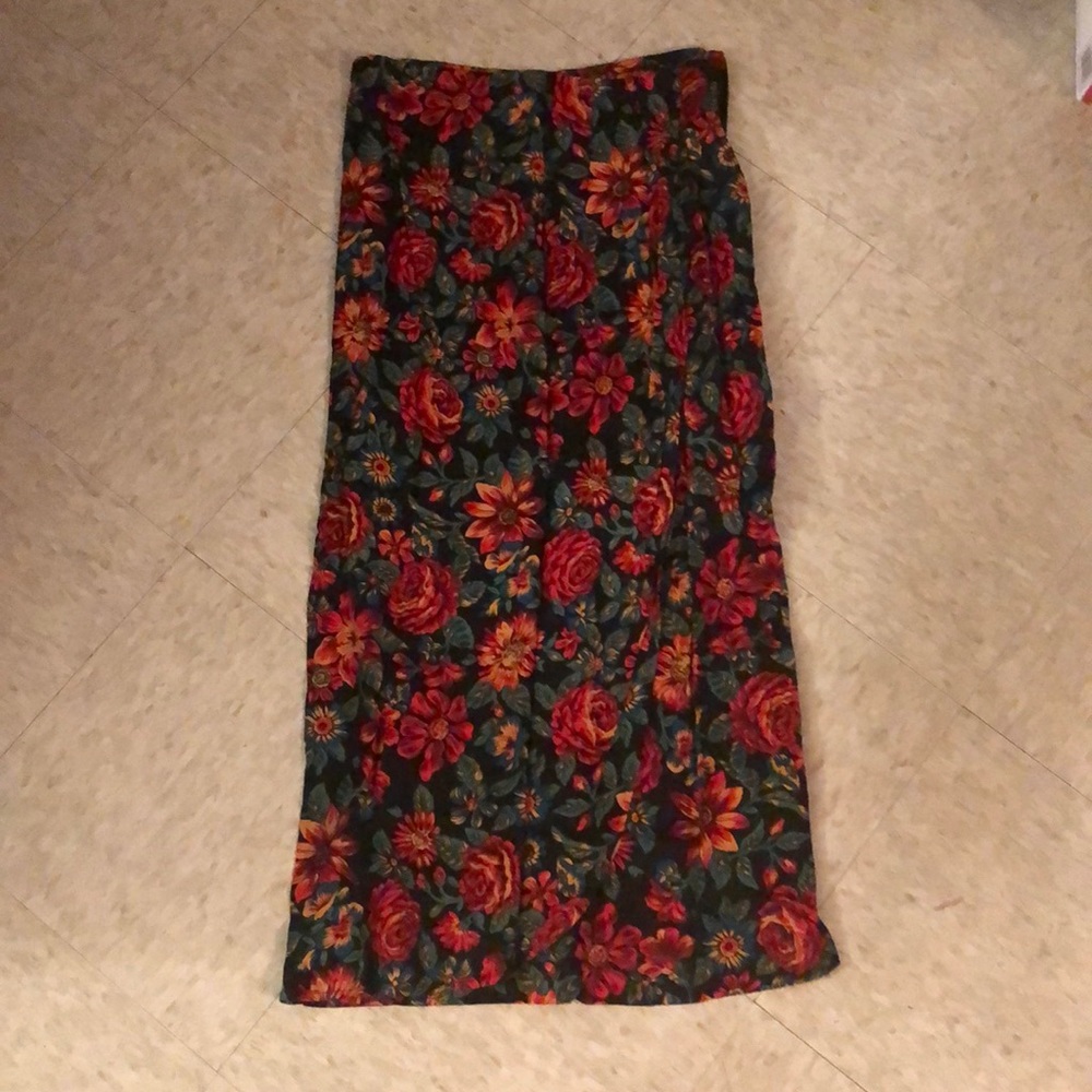 Long floral slit pencil skirt